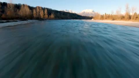 Drone captures unbelievable footage from lowest fly on river