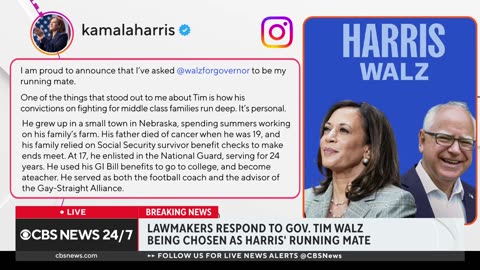 Lawmakers react to Tim Walz's selection as Kamala Harris' running mate