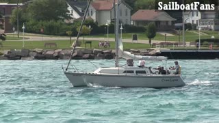 Orient Express Sailboat Cruising Down St Clair River In Great Lakes
