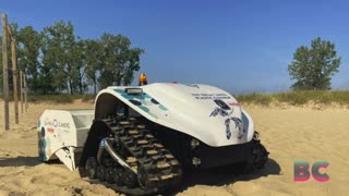 Robots at work cleaning trash from Michigan beaches