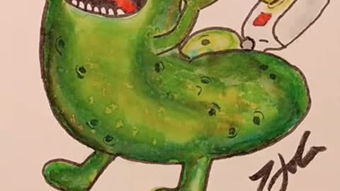 Pickle Rick Dickbutt?? why? silly watercolor art.