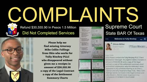 Mike C. Fallings Esq Partner Tully Rinckey PLLC Complaints Legal Services Not Completed Breach Of Contract Legal Malpractice $30, 555.90 Must Refund / Travis County / Austin Texas / DCBAR