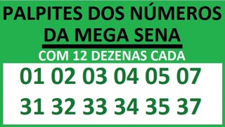 PALPITES DOS NÚMEROS DA MEGA SENA COM 12 DEZENAS 01 02 03 04 05 07 31 32 33 34 35 37