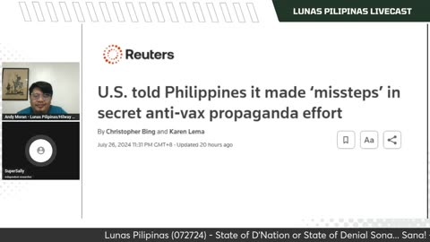 U.S told Philippines it made 'misteps' in secret anti-vax propagranda effort. | Lunas Pilipinas - 072724