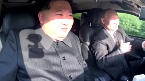 President Vladimir Putin driving North Korea's Kim Jong Un in a brand new Aurus Russian luxury car.