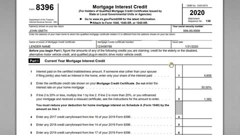 IRS Form 8396 - Mortgage Credit Certificate (MCC) Program Federal Tax Credits