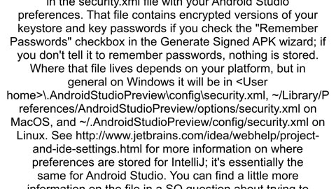 Android Studio where is Master Password stored