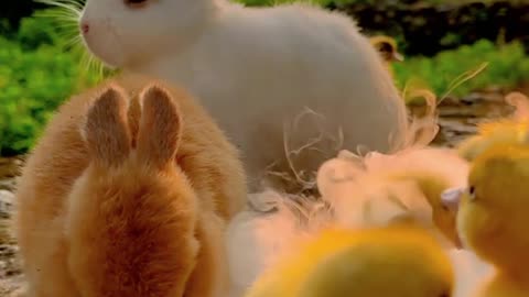 Adorable Puppy and Rabbit Play together 🐰✨