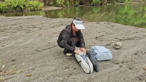 The girl went camping alone and was frightened when she met a strange boy