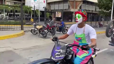 Venezuelan motor bikers travel in Halloween convoy