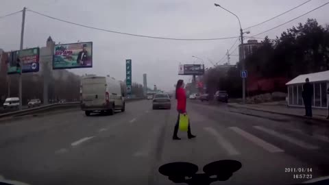 Human Female crossing the road