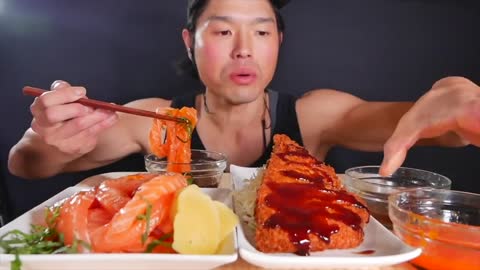 MUKBANG | Salmon noodles & fried salmon | ASMR eating show