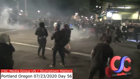 Federal Officers And Protesters Play Catch With Tear Gas And Flashbangs And Leaf Blowers