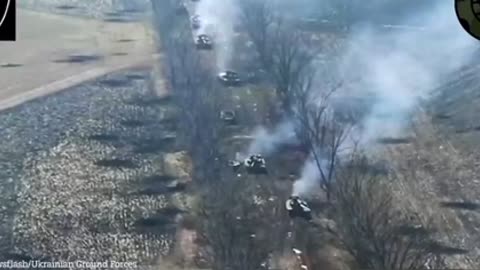 Entire column of Russian tanks destroyed by Ukrainian forces in Donetsk