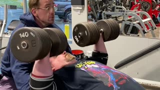 Incline Dumbbell Press With 140 Pound Dumbbells