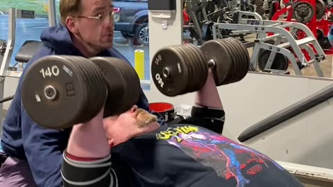 Incline Dumbbell Press With 140 Pound Dumbbells