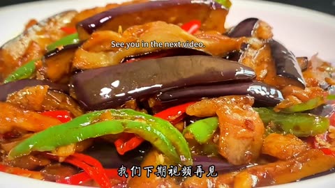 The most common home cooking method for stir frying eggplant with meat, without skill or difficulty