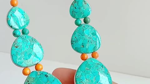 Natural turquoise and Orange Spiny oysterdouble stone laminated pendant Reversible necklace