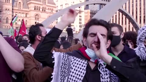 Pro-Palestine and pro-Israel demonstrators clash in Toronto