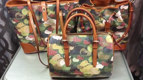 My Dooney & Bourke Green Duck Camouflage Bags, Olivia, Drawstring & the Dover Tote Purses.