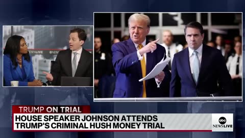 Mike Johnson speaks outside of Trump hush money trial.