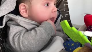 Stunned Baby Hilariously Watches Dad Eat His Food