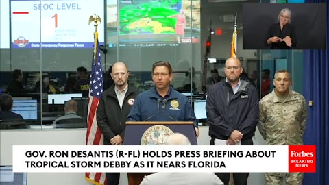 Gov. Ron DeSantis Holds Press Briefing About Tropical Storm Debby As It Nears Florida