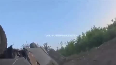 Russian Van Sent Flying After Hitting a Mine