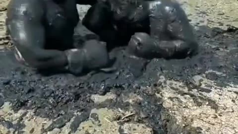 Mud madness: two guys in a hilarious mud fights 😂😂