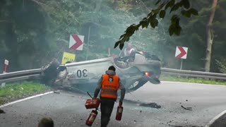 Amazing rally crash in which rally driver Wojciech Szulc miraculously survives!