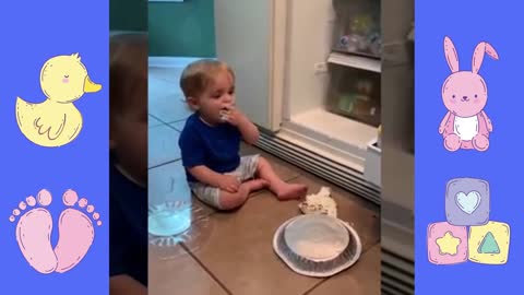 Cute Baby opening fridge