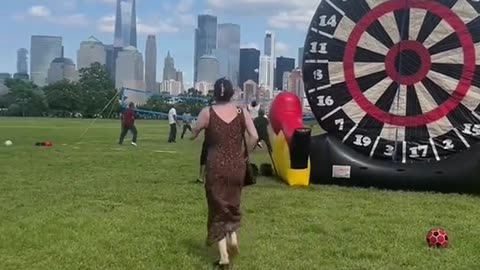 My friend trying to hit the target