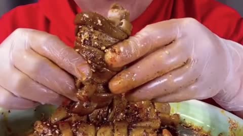 Pig Intestines, Slurping on Wrapped Intestines, Mukbang ASMR