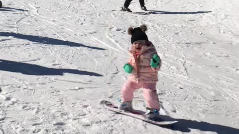 18-Month-Old Snowboarding for the First Time