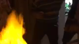 Stove flambe sets hair on fire kitchen