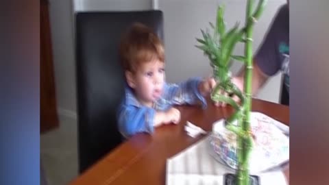 Baby Boy Makes Funny Faces Blowing Out A Candle