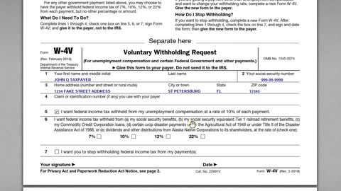 How to Fill Out Form W-4V for Unemployment Withholding Taxes