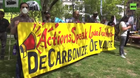 Climate activists rally outside IMF and World Bank annual meetings