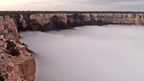 Clouds fill Grand Canyon during rare weather event