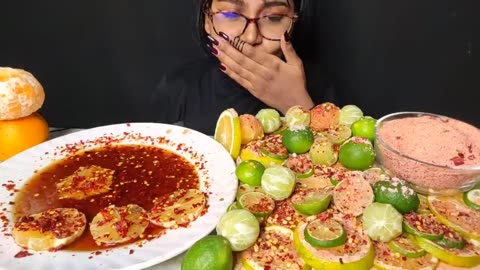 Eating sour fruit with chilli oil extremely sour food chalenga mukbang