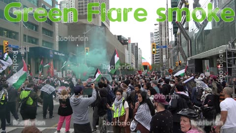 Slowed down by 25% - Green Flare Smoke at palestinian protest on bloor @ yonge