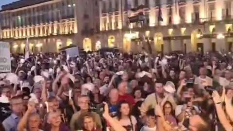Massive protest in Turin, Italy over vaccine passport aka "Green Pass"
