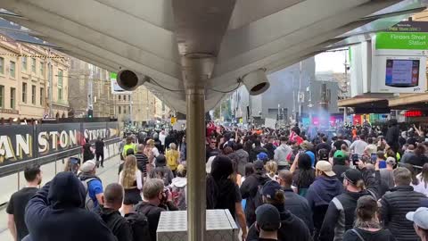 People in Melbourne’s anti lockdown protest chanting Freedom