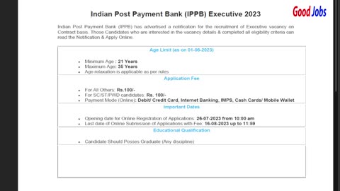 Indian Post Payment Bank (IPPB) Executive 2023