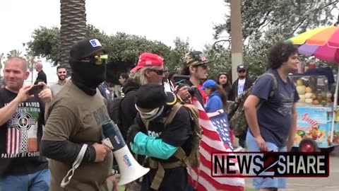 Police vs antifascists as anti-abortion activists hold "Baby Lives Matter" rally in Santa Monica