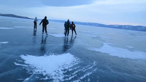 Ice skating in group - Baikal Lake