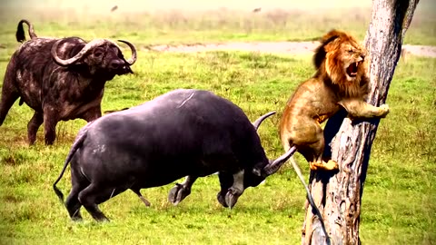 Mother Buffalo Takes Down Lion With Surprising To Save His Baby