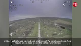 Military vehicle carrying Russian soldiers to battle was targeted by kamikaze drone