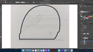 Illustrator drawing how to draw an F1 racing helmet part 1.