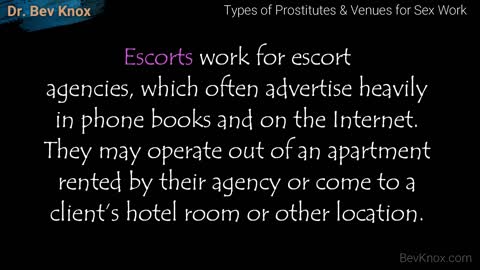 Types of Prostitutes & Venues for Sex Work – A Psychology Course Section in Human Sexuality